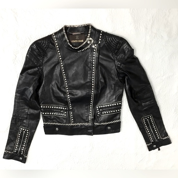 Roberto Cavalli Jackets & Coats Roberto Cavalli Womens Leather Black White Jacket Poshmark